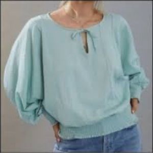 Anthropologie Rebecca Smocked top Mint Green Peasant Puff sleeve Medium